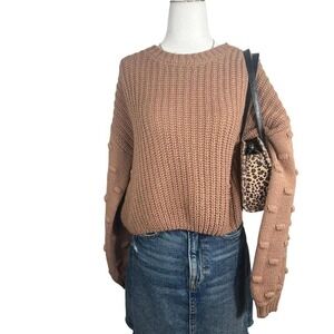Brown Popcorn Knit Sleeve Sweater